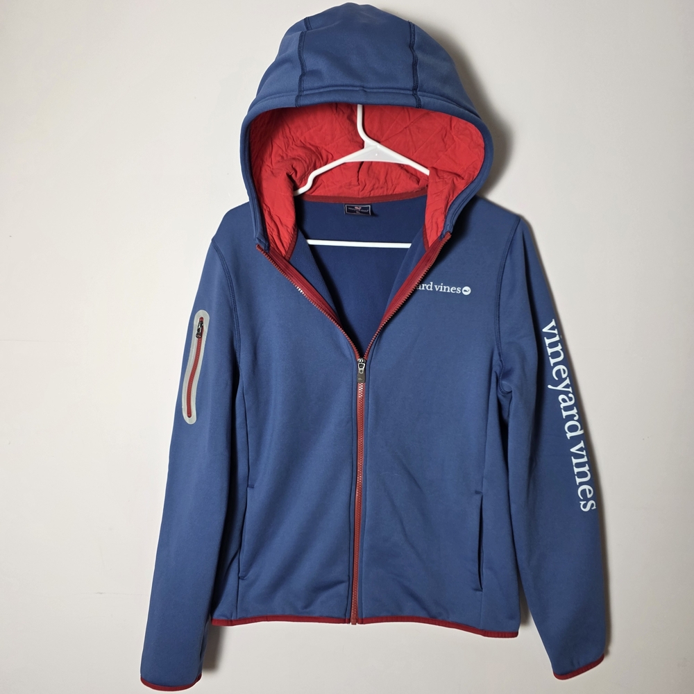 Vineyard Vines Blue Hooded Zip Jacket XL Athletic Running Lightweight Reflective